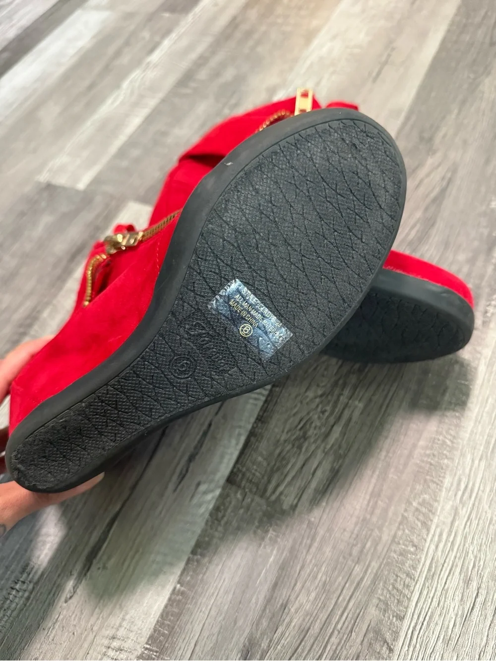 Red Wedge Sneaker Boots with Gold Zipper - Picture 6 of 10